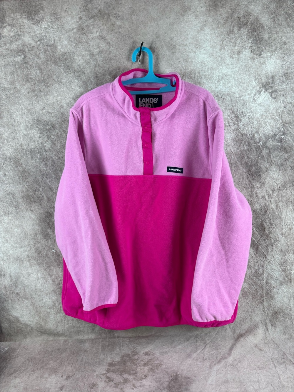 Lands' End Two-Tone Pink Crewneck Fleece Pullover